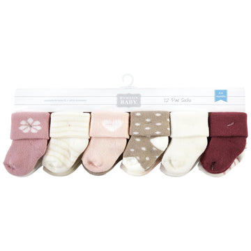 Hudson Baby Unisex Baby Cotton Rich Newborn And Terry Socks, Blush Heart, 6-12 Months