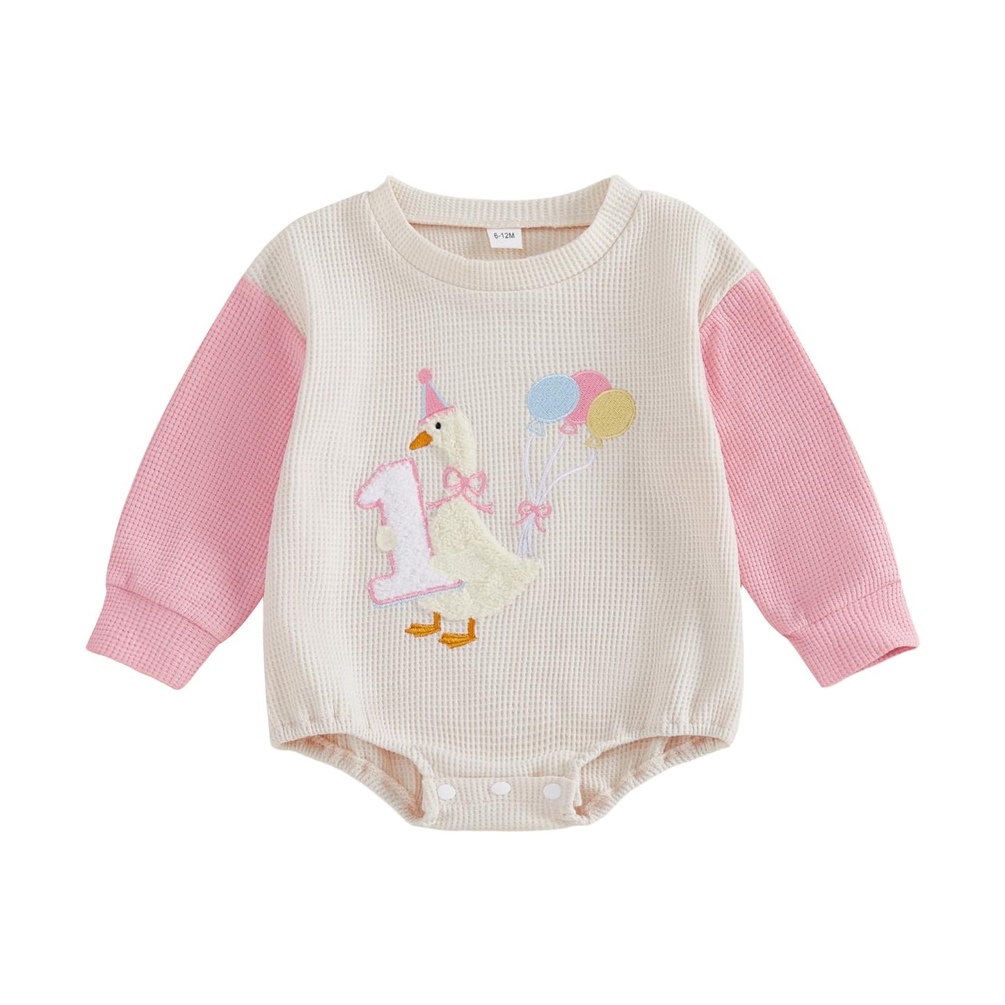 Dcohmch Baby Girl 1st Birthday Outfit One Silly Goose Romper Comfortable Long Sleeve Round Neck Jumpsuit (Apricot, 12-18 Months)