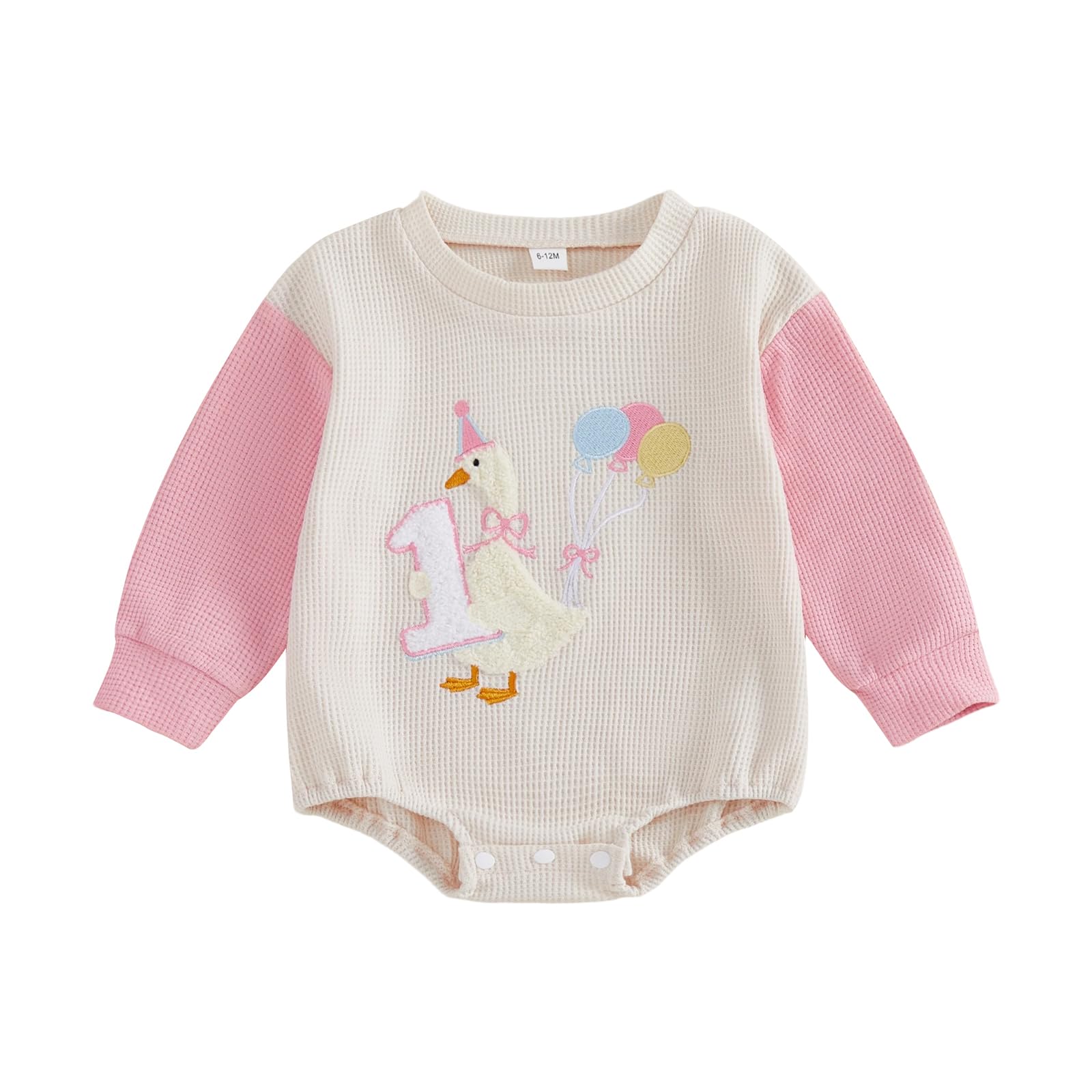 Dcohmch Baby Girl 1st Birthday Outfit One Silly Goose Romper Comfortable Long Sleeve Round Neck Jumpsuit (Apricot, 12-18 Months)