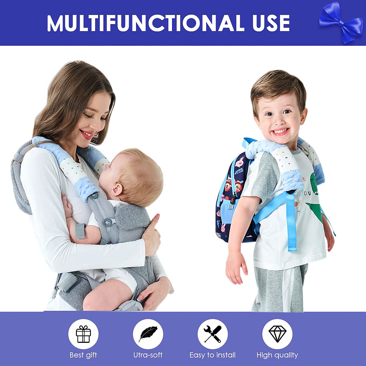 4 Pack Car Seat Belt Straps Cover For Baby Kids, Baby Carrier Straps Covers Stroller Strap Pads Baby Car Seat Belt Neck Covers F