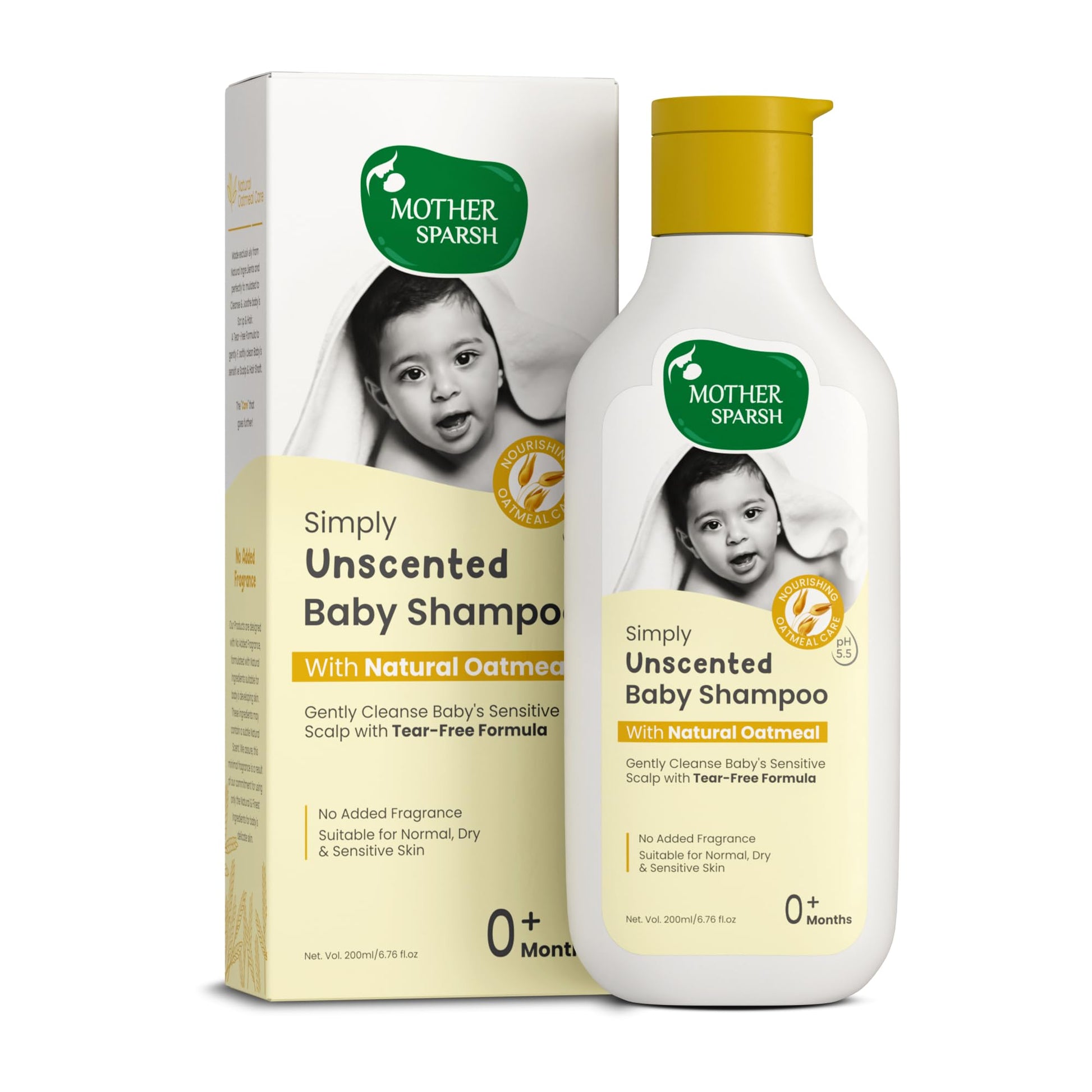 Mother Sparsh Simply Unscented Baby Shampoo With Natural Oatmeal- 200Ml | Fragrance Free Shampoo For Babies | Tear Free Baby Sha