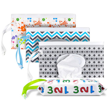 Doerdo 4 Pieces Portable Wet Wipe Pouch Bags Set, Baby Wipe Holder Reusable Travel Wet Wipe Dispenser Keeps Baby Wipe Fresh And