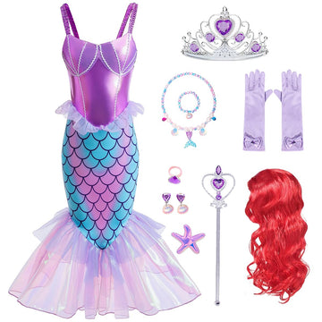 Itvti Little Girls Mermaid Costume Princess Dress Up Ariel Outfits With Accessories Wig Birthday Party Halloween Cosplay, Purple