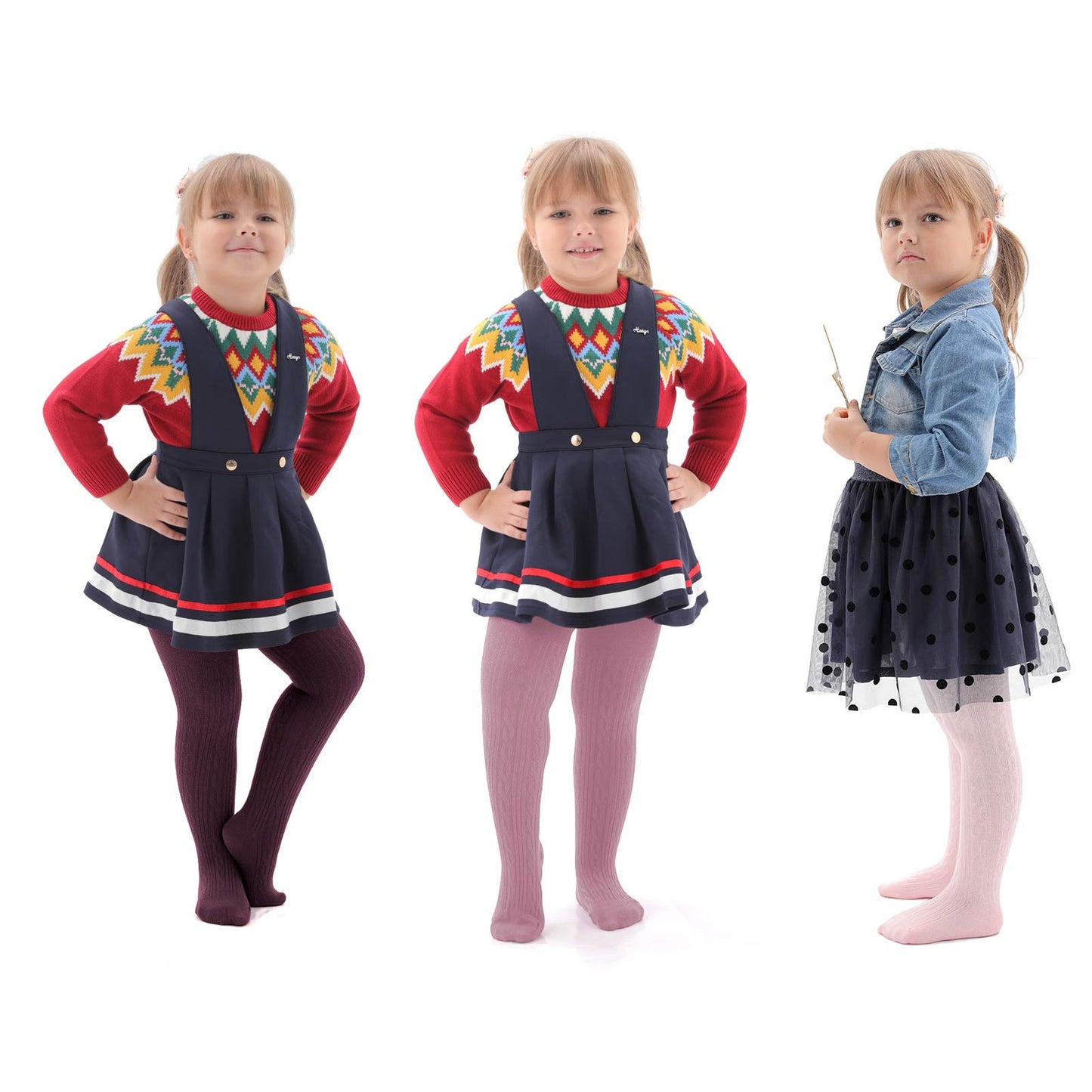 Epeius Baby Tights Infant Girl Seamless Cable Knit Leggings Solid Cotton Stockings Footed Pants For 3-6 Months,6 Pair Pack,Black