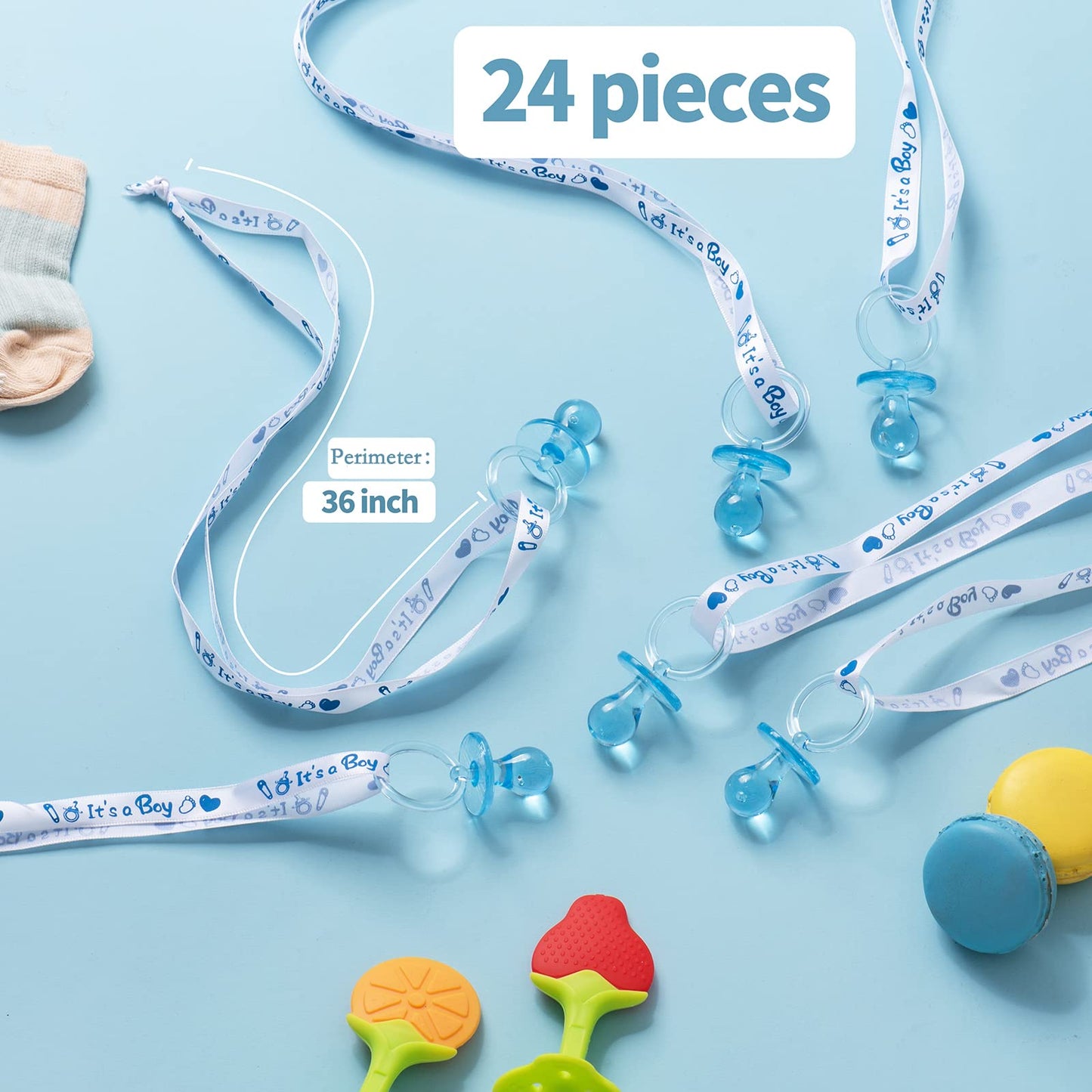 24 Baby Shower Pacifiers Necklace For Boy, 30 Mini Acrylic Pacifiers Charm Party Favors Decorations (Blue)
