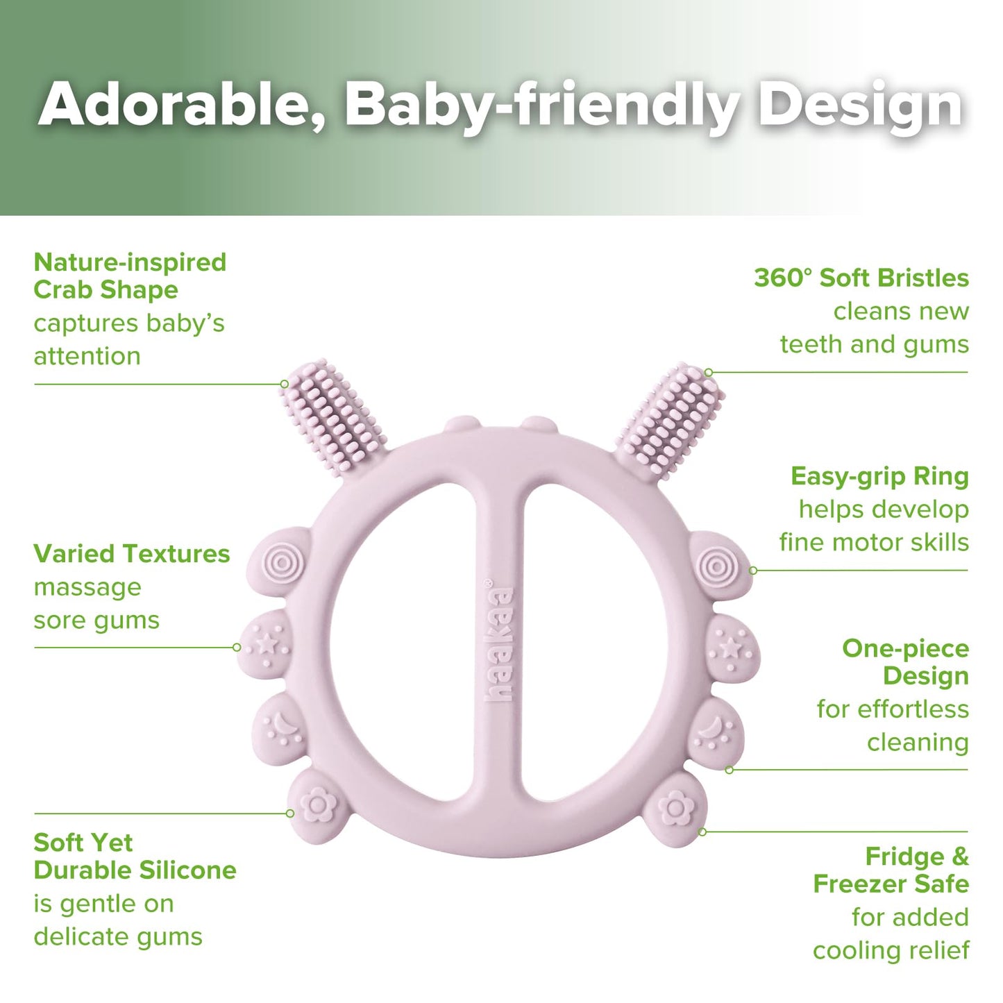 Haakaa Silicone Crab Baby Teether,Baby Toys,360Baby Toothbrush Head for Infant Self-Brushing Training,Food-Grade Silicone,Lavend