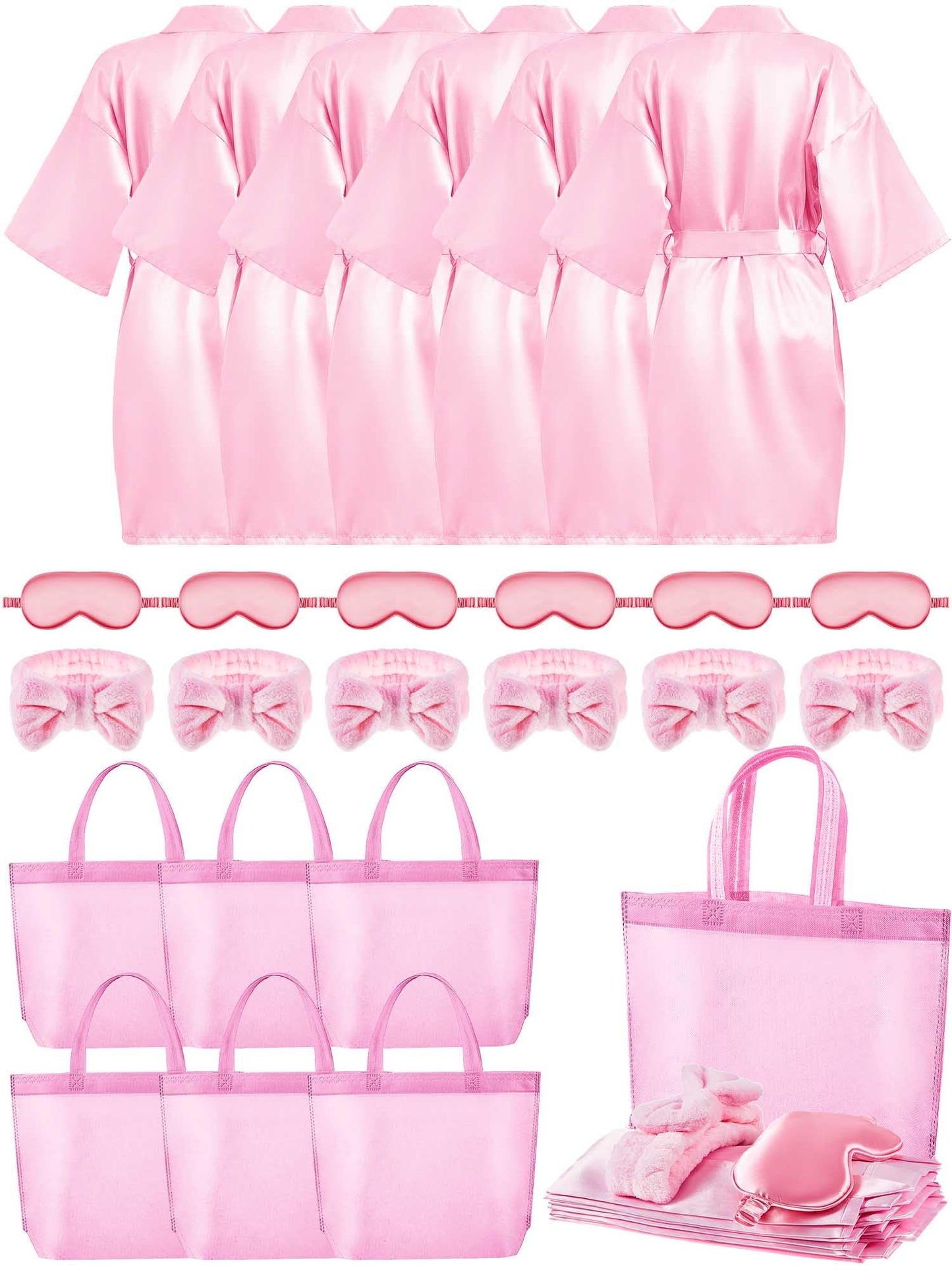 Sintuff 24 Pcs Sleepover Party Supplies For Girls 6 Spa Party Robes 6 Tote Bags 6 Headbands 6 Spa Masks(Size 12,Pink)