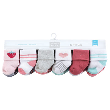 Hudson Baby Baby Girls Cotton Rich Newborn And Terry Socks, Strawberry 12-Pack, 0-6 Months Us