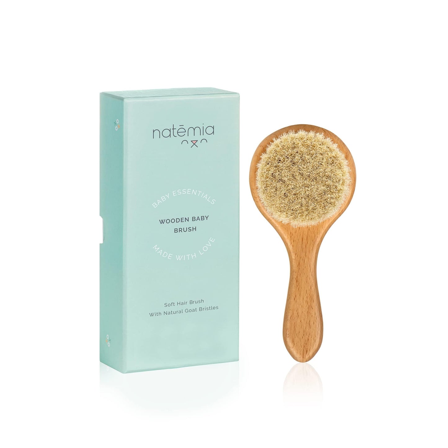 Natemia Wooden Baby Hair Brush | Natural Soft Bristles for Newborns & Toddlers | Gentle Cradle Cap Care | Ideal Baby Registry Gi