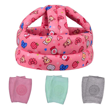 Toraso Baby Helmet & Knee Pads For Crawling & Walking, 6-36 Months, Pink Cotton