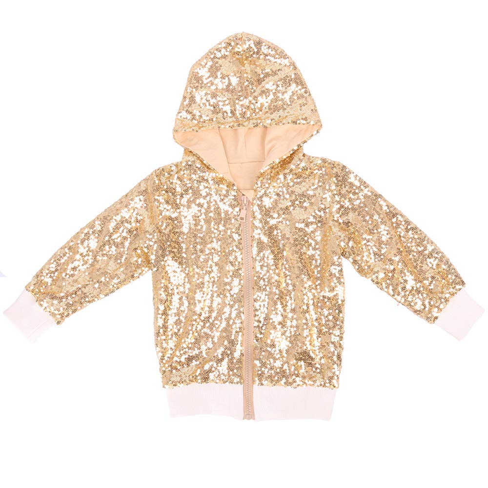 Cilucu Kids Jackets Girls Boys Sequin Zipper Coat Jacket For Toddler Birthday Christmas Clothes Hoodie Dk Gold 7-8Years