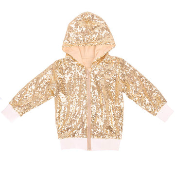 Cilucu Kids Jackets Girls Boys Sequin Zipper Coat Jacket For Toddler Birthday Christmas Clothes Hoodie Dk Gold 7-8Years