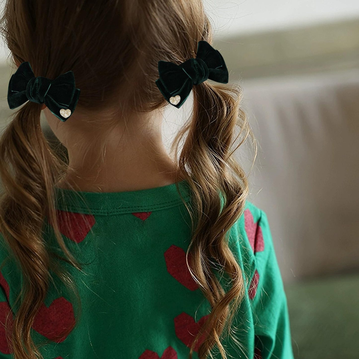 Handmade Hair Bows Cute Christmas Valentine School Hair Clips Green Velvet Hair Accessories For Kids Girls Infants Toddler Headd