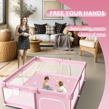 Hiaksedt Baby Playpen For Babies And Toddlers Baby Fence Baby Play Yards For Indoor & Outdoor With Breathable Mesh Anti-Fall (Pi
