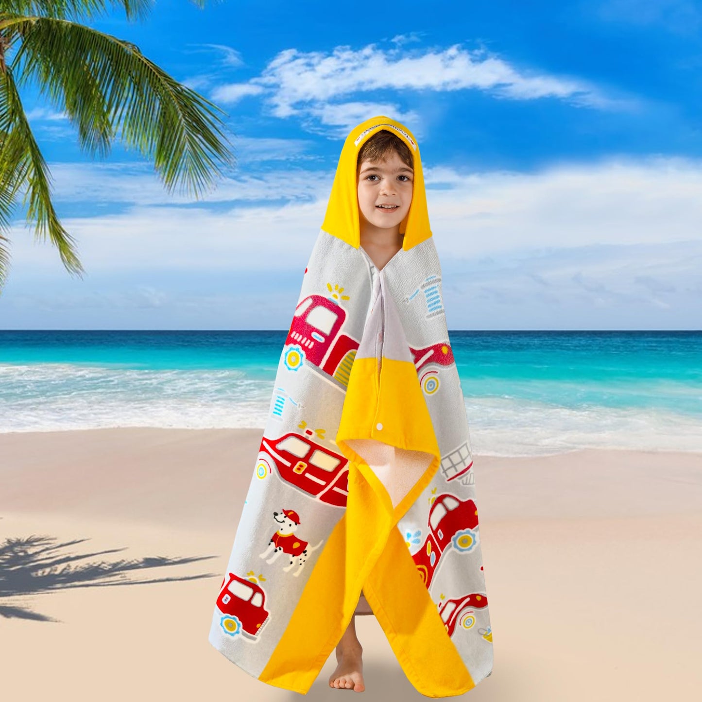 Voova & Movas Kids Beach Towels With Hood For Boys Ages 3-10 | Soft Thick Absorbent Cotton Beach | Pool | Bath Towels, Boys, Yel