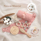 Youuys Baby Gift Set For Newborn - Baby Essential Bath Basket Gift Set With Baby Blanket Baby Rattle Teether Toy & Hair Brush Ne