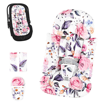 Pea Pod Infant Car Seat Insert With 3 Strap Covers, 3 In 1 Reversible Floral Baby Car Seat Head Support For Newborn, 3D Soft Min