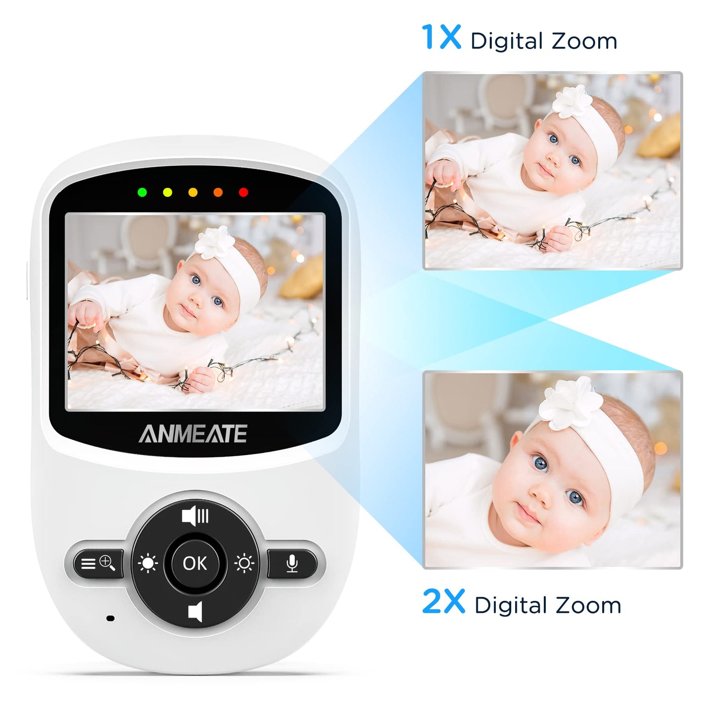 Anmeate Video Baby Monitor With Digital Camera, Digital 2.4Ghz Wireless Video Monitor With Temperature Monitor, 960Ft Transmissi