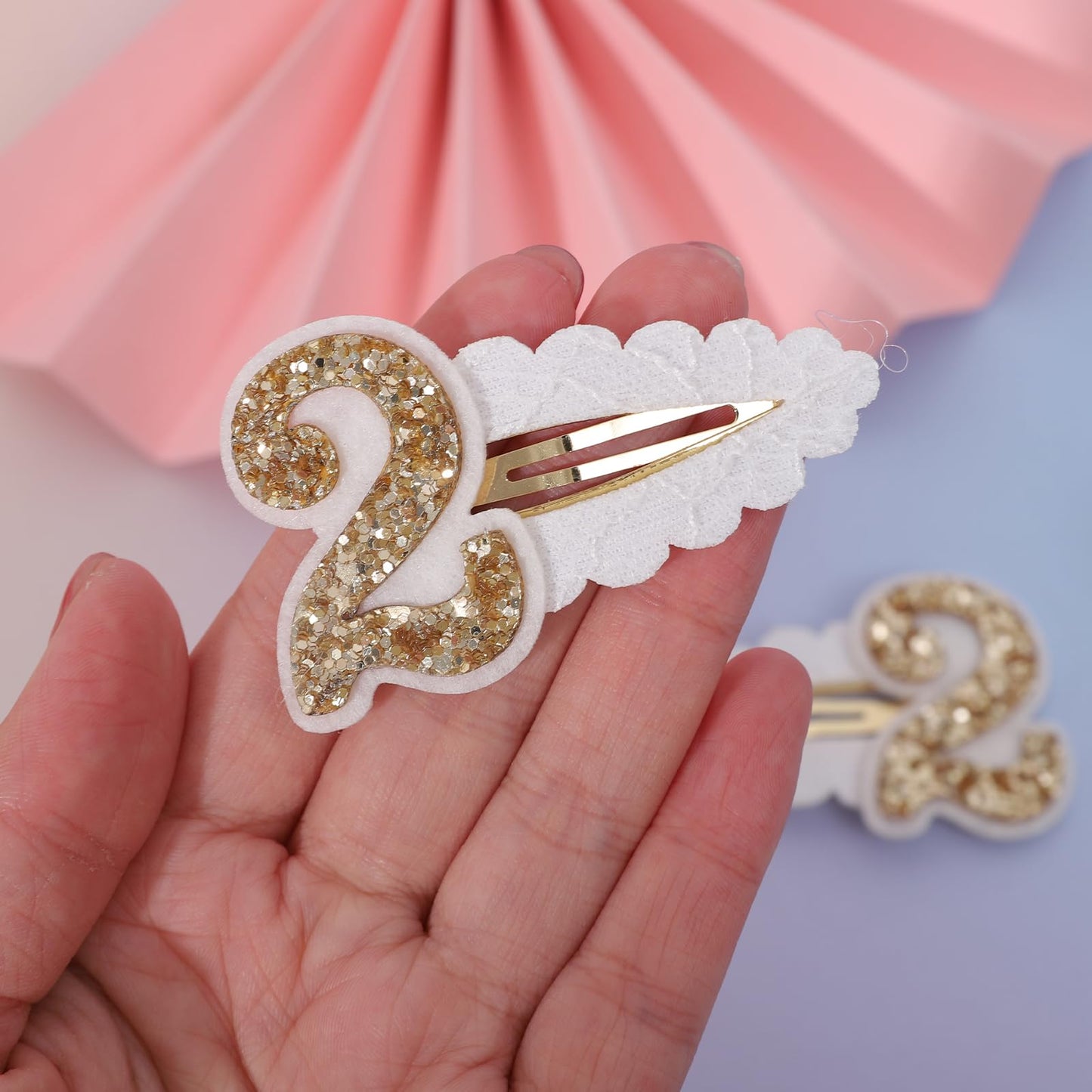 Jissoo 2Nd Birthday Hair Clip For Baby Girls - White Glitter Number 2 Hair Clip, Girl Birthday Party Decorations, Two Year Old P