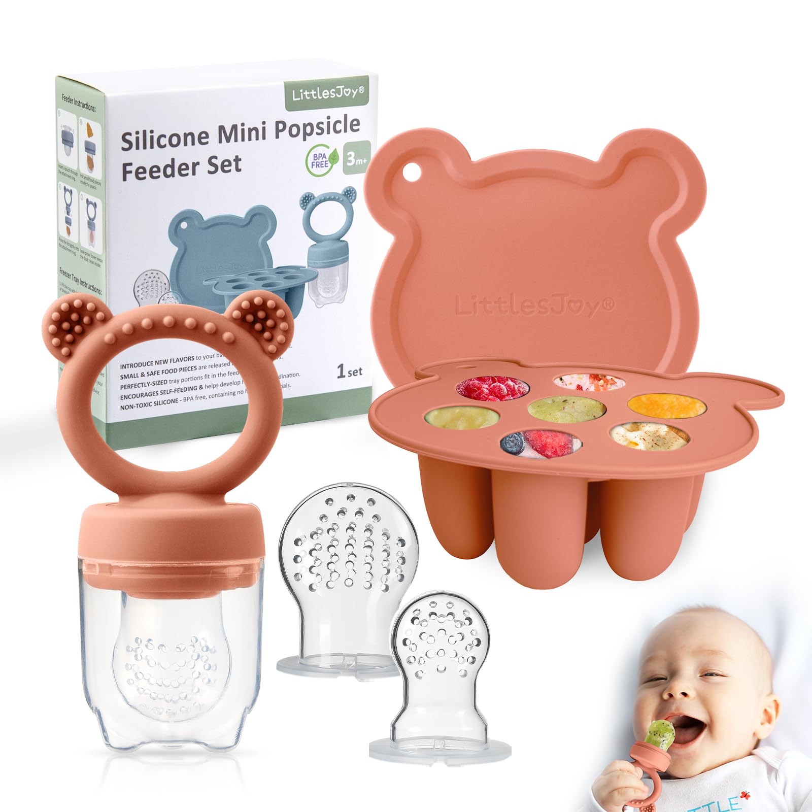 Littlesjoy Infant Baby Fruit Feeder & Food Feeder, Breast Milk Popsicle Mold For Purees, Baby Teething Relief Teether,4Pcs Self