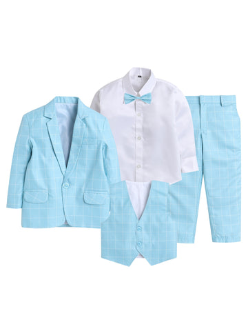 Jeetethnics Boys Blue Coat Suit Set With Waistcoat Shirt And Trousers (9109Hv)