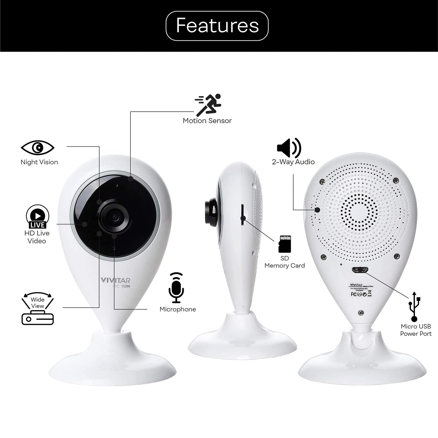 Vivitar Smart Home Security Camera, Indoor Wide Angle Wifi Camera For Home Security With Night Vision, Motion Alerts, 2 Way Comm