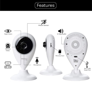 Vivitar Smart Home Security Camera, Indoor Wide Angle Wifi Camera For Home Security With Night Vision, Motion Alerts, 2 Way Comm