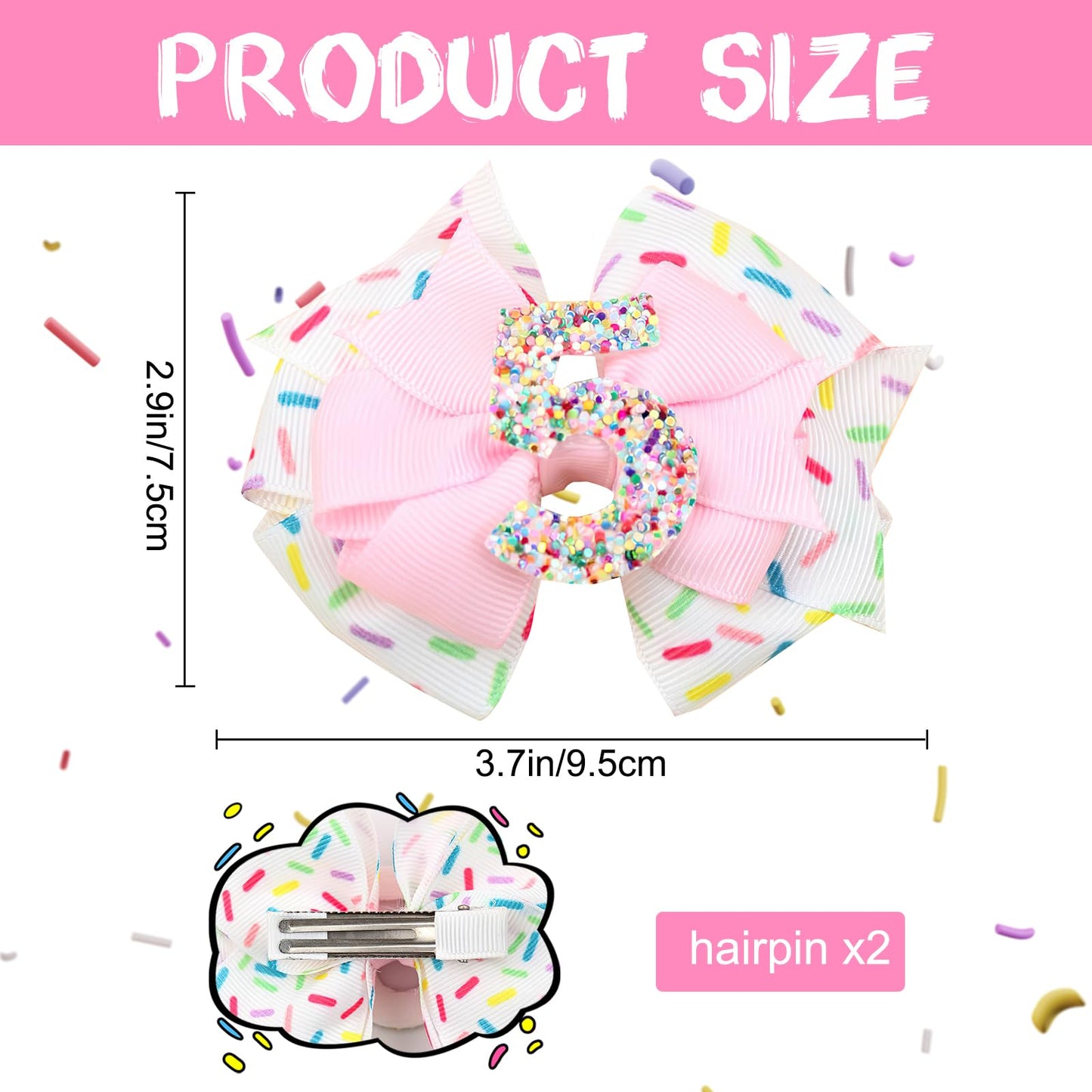 2Pcs Hair Clip, Pink Bow Hair Clips For Baby Girls 5Th Birthday Party Decorations