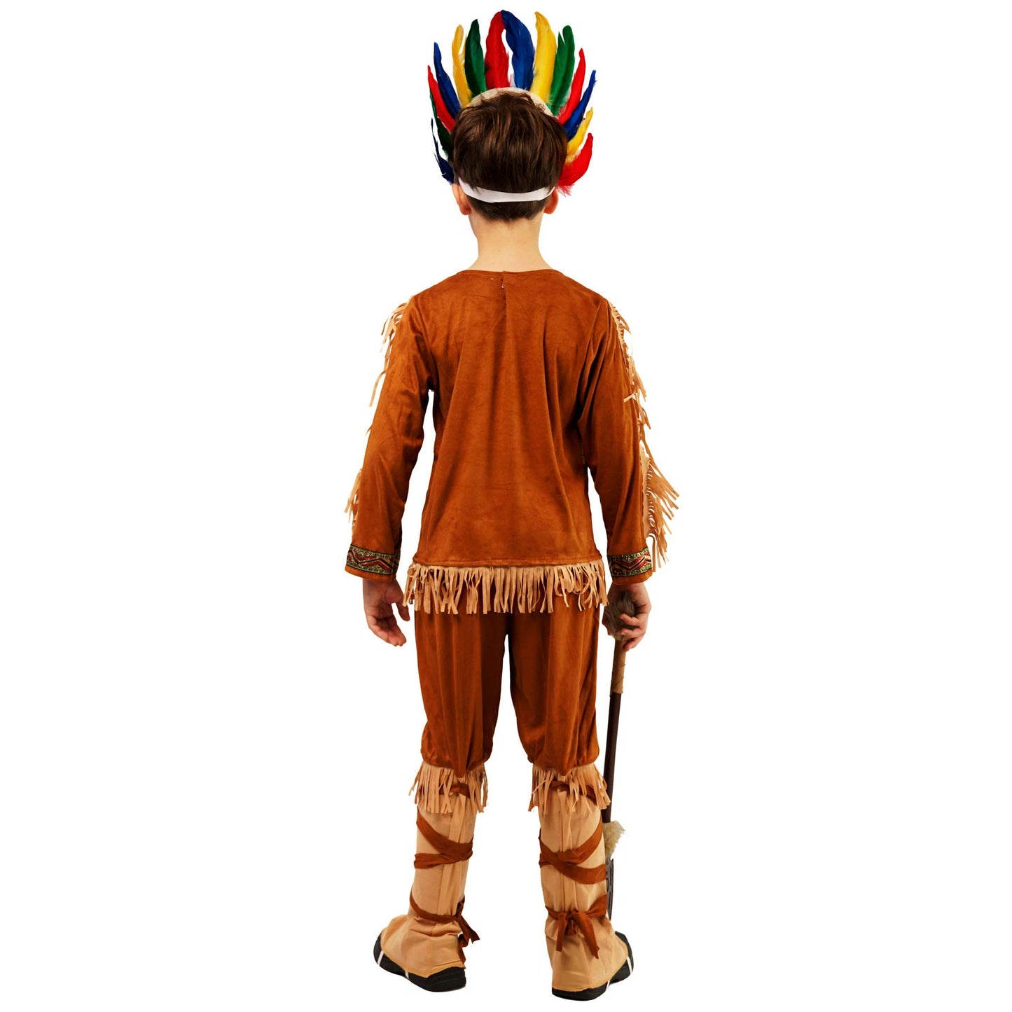 Pgond Boys Indian Halloween Cosplay Costume With Colorful Feather Hat (10-12)