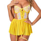 Wdirara Women 'S Floral Embroidery Mesh Split Cut Out Babydoll Lingerie Slip Dress Yellow Medium