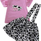 Toddler Baby Girl Ruffled Fly Sleeve Cow Top Shirts + Leopard Suspender Skirts Overall Dress Clothes Set (3-4T,Leopard Cow)