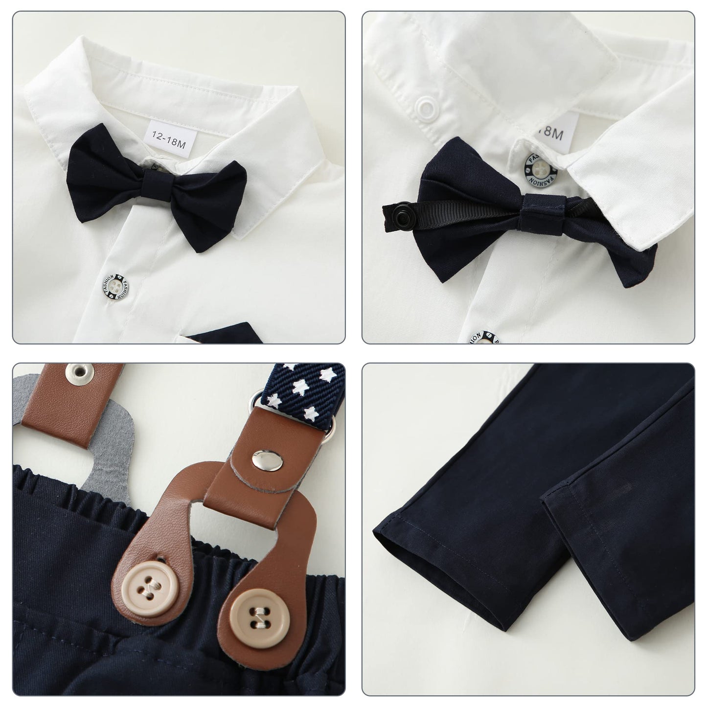 Disaur Matching Family Outfits Long Sleeve White Leaf Dress Shirt Bow Tie Suspender Black Pants Boys Church Outfit 4T 5T 4-5T