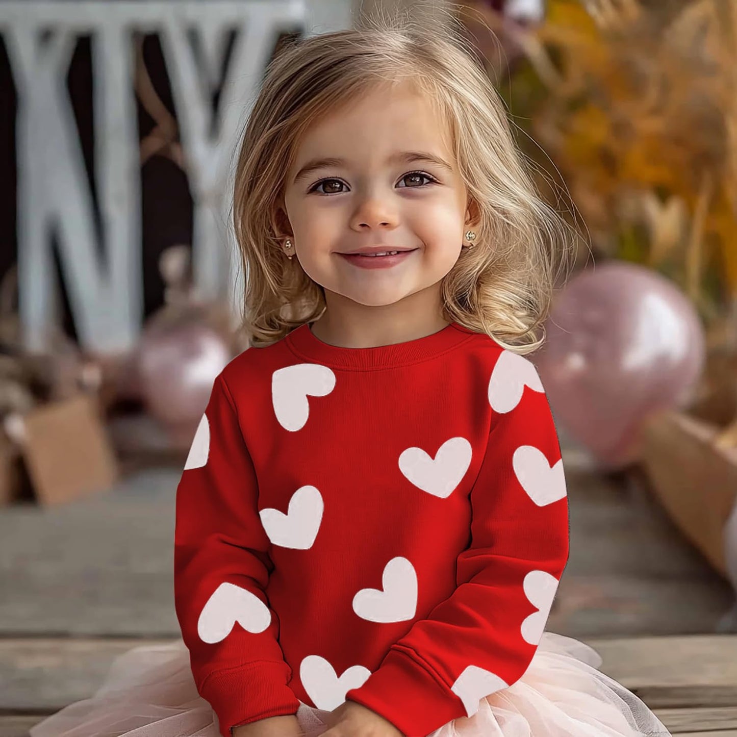 Mrocioa Valentine'S Day Outfit White Love Heart All-Over Prints Shirt Toddler Girls Sweatshirt Kids Long Sleeve Red Tops 3T