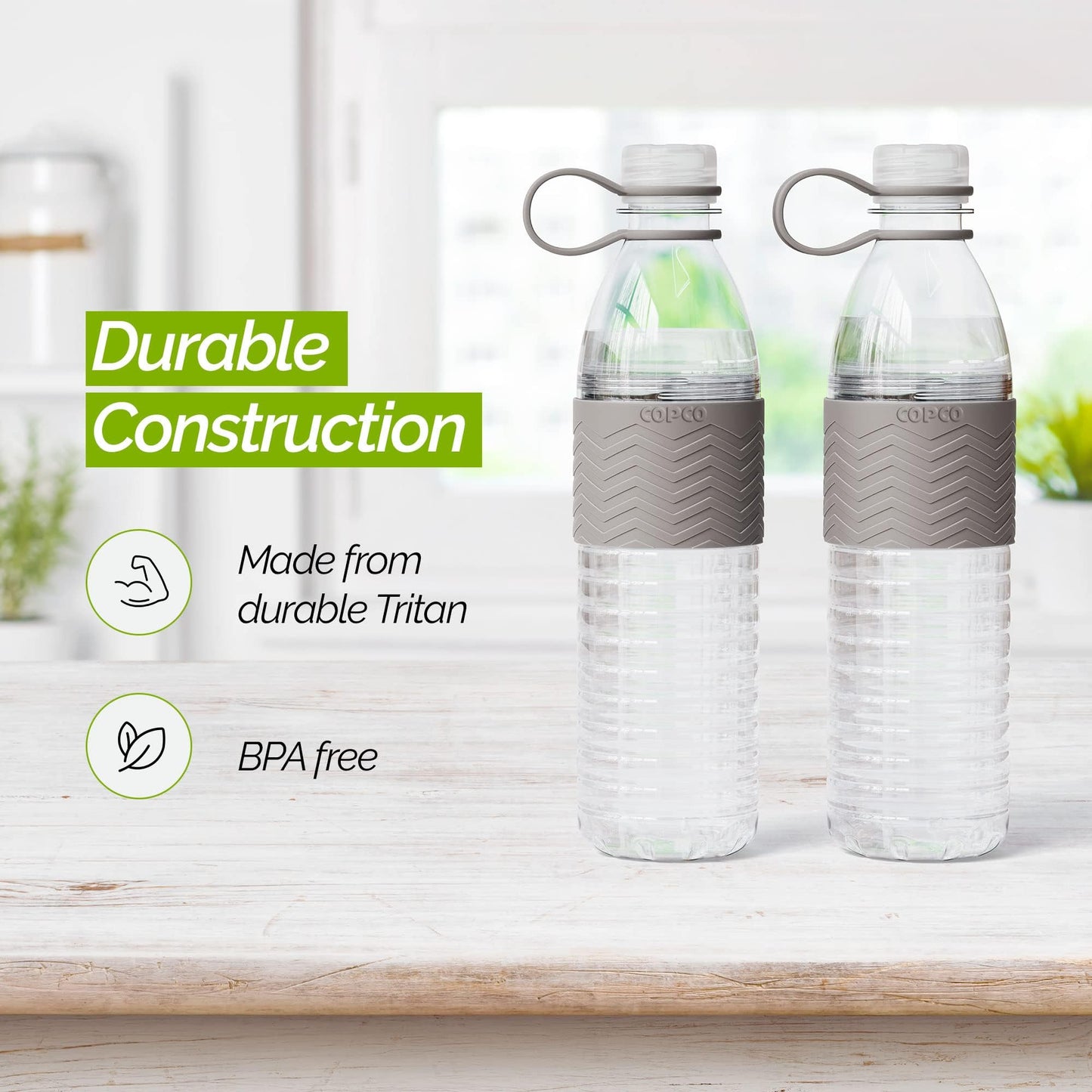Copco Hydra Chevron Reusable Water Bottles | Clear Water Bottles For School, Gym, Travel, & More | Bpa Free Tritan Plastic Water