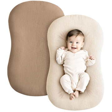 Konssy Muslin Baby Lounger Cover 2 Pack, 100% Cotton Newborn Lounger Cover, Soft And Breathable Lounger Slipcover For Boys Girls