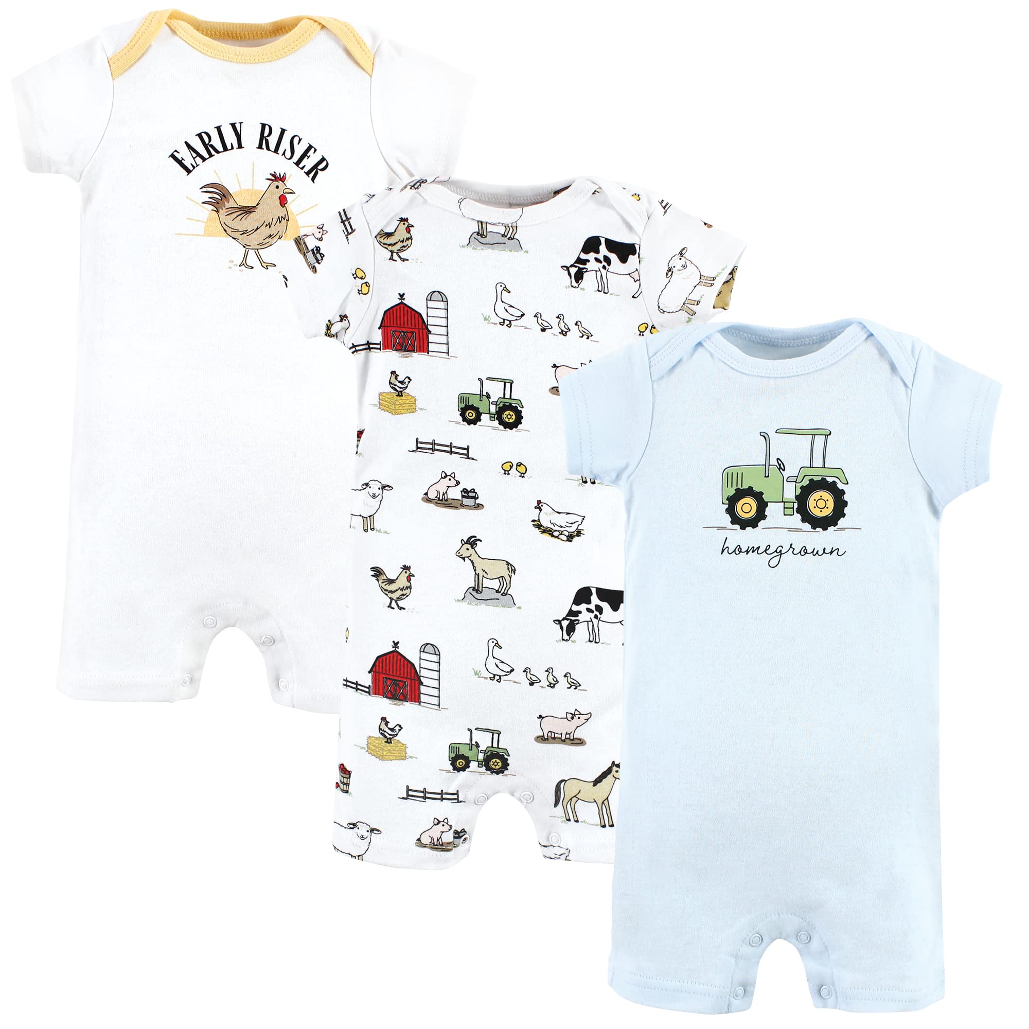 Hudson Baby Unisex Baby Cotton Rompers, Tractor, 12-18 Months – WBBAPB00X23W9LU