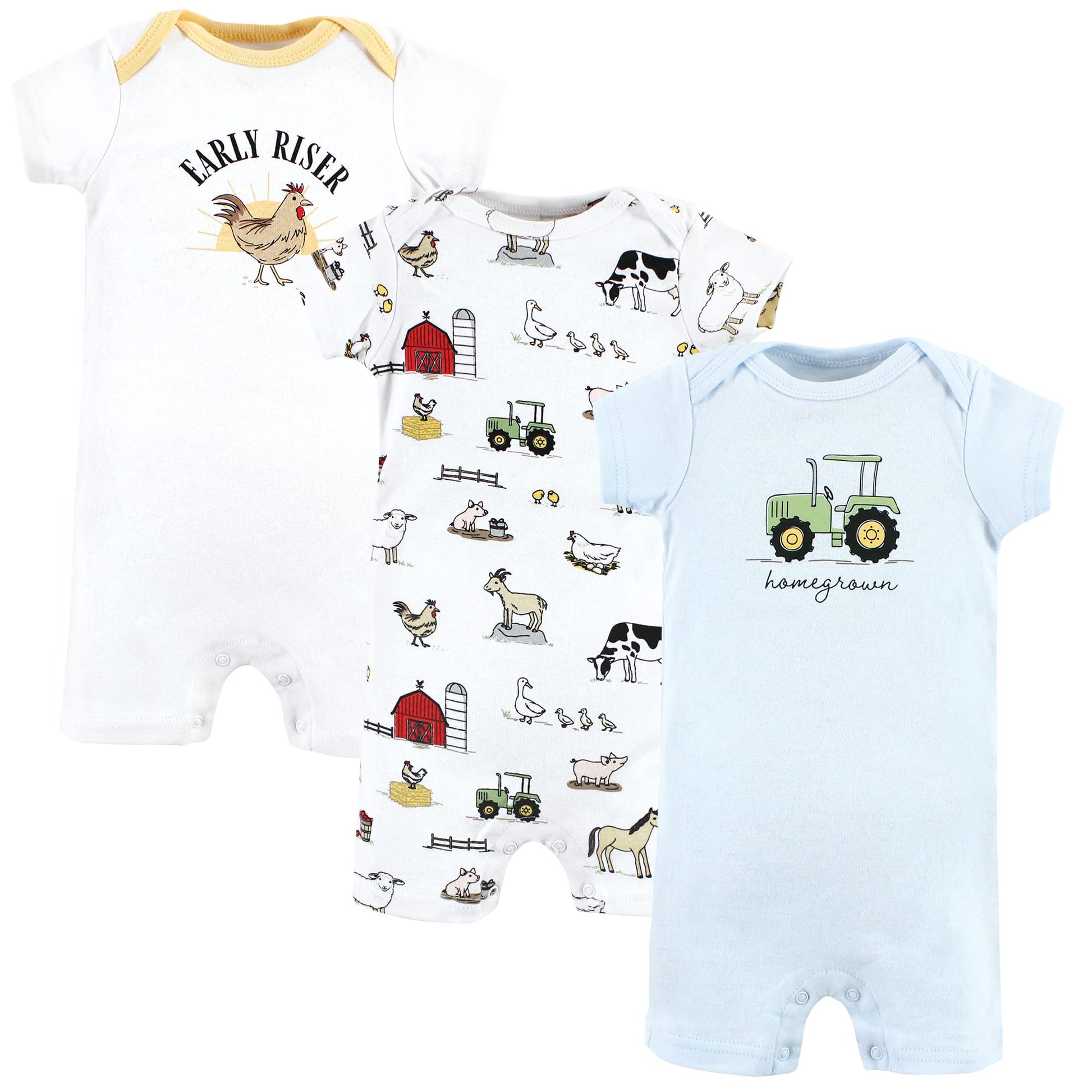 Hudson Baby Unisex Baby Cotton Rompers, Tractor, 12-18 Months