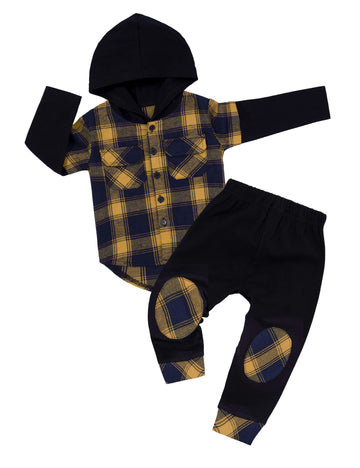 Donwen Toddler Boy Clothes 5T-6T Boy Clothes Plaid Long Sleeve Hoodie Sweatshirt Pants Toddler Clothes For Boys