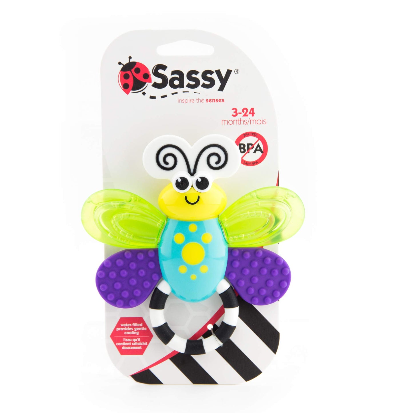 Sassy Flutterby Teether | Water-Filled Teether Soothes Gums | Variety of Textures Massage Gums | For Ages 3 Months and Up (80106
