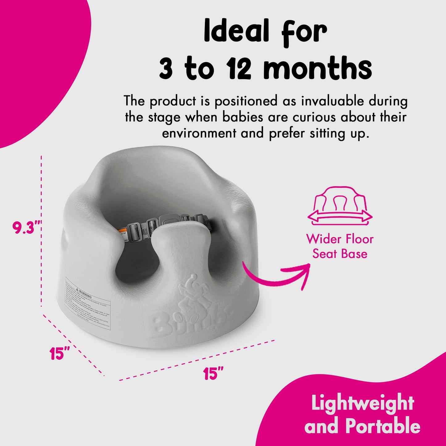 Bumbo Infant Floor Seat Baby Sit Up Chair, Baby Sitting Support For 3-12 Months With 3 Point Adjustable Safety Harness & Rounded