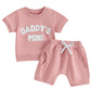 Toddler Girls Clothes Summer Outfits Baby Boy Letter Embroidery Short Sleeve T-Shirt Tops Shorts Sets (Pink Daddy s Mini, 0-6 M