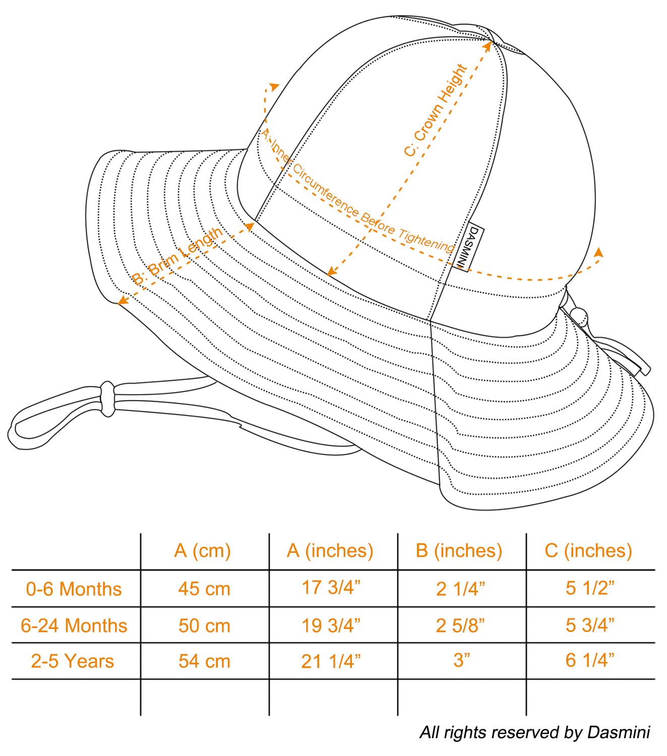 Dasmini Baby & Toddler Wide Brim Sun Hats Upf 50+ Sun Protection Bucket Cap Cute Adjustable Hat(White+White,0-6M)