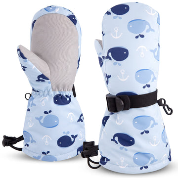Winter Kids Waterproof Gloves For Boys Girls Snow Ski Toddler Baby Mittens Outdoor For Infant Teens 1-5T (N-Blue Whale, M(2-4T))