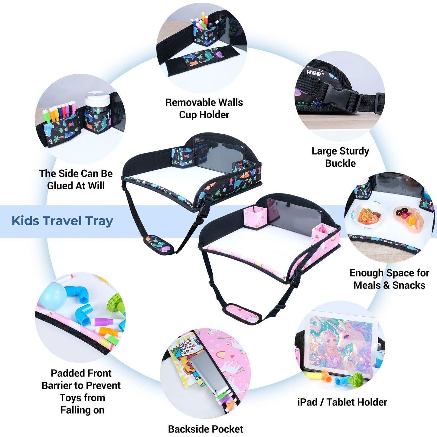 Coolbebe Kids Travel Tray For Toddler Car Seat, 2Pcs Travel Tray For Airplane, Toddler Car Seat Lap Tray, Carseat Table Tray For