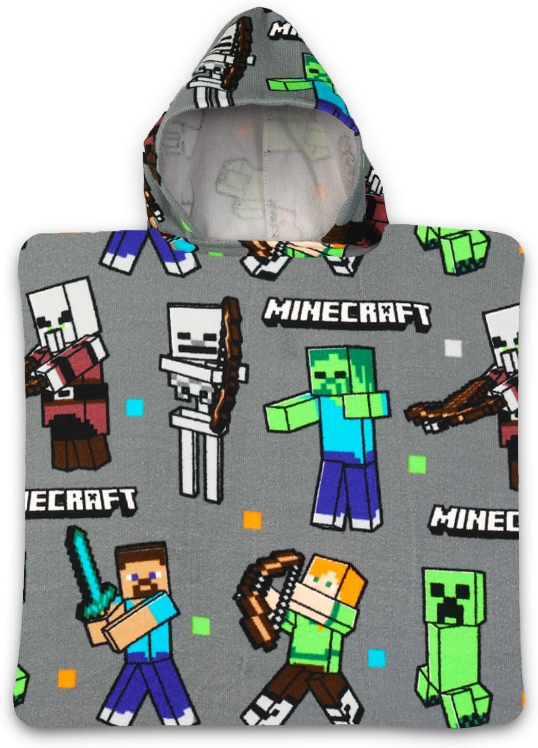 Jay Franco Minecraft Kids Hooded Bath Towel Poncho, Team Confetti 24x47