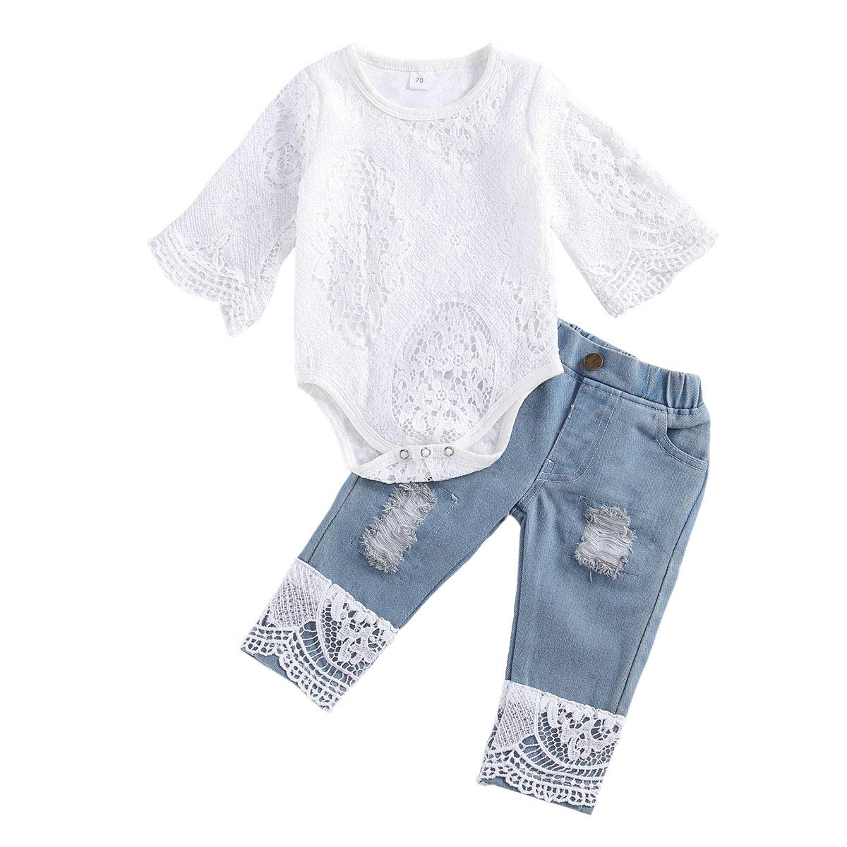 Ciycuit Newborn Baby Girl Lace Clothes Infant Boho Romper + Ripped Den – Cutebab WBBAPB08JYNT8DF