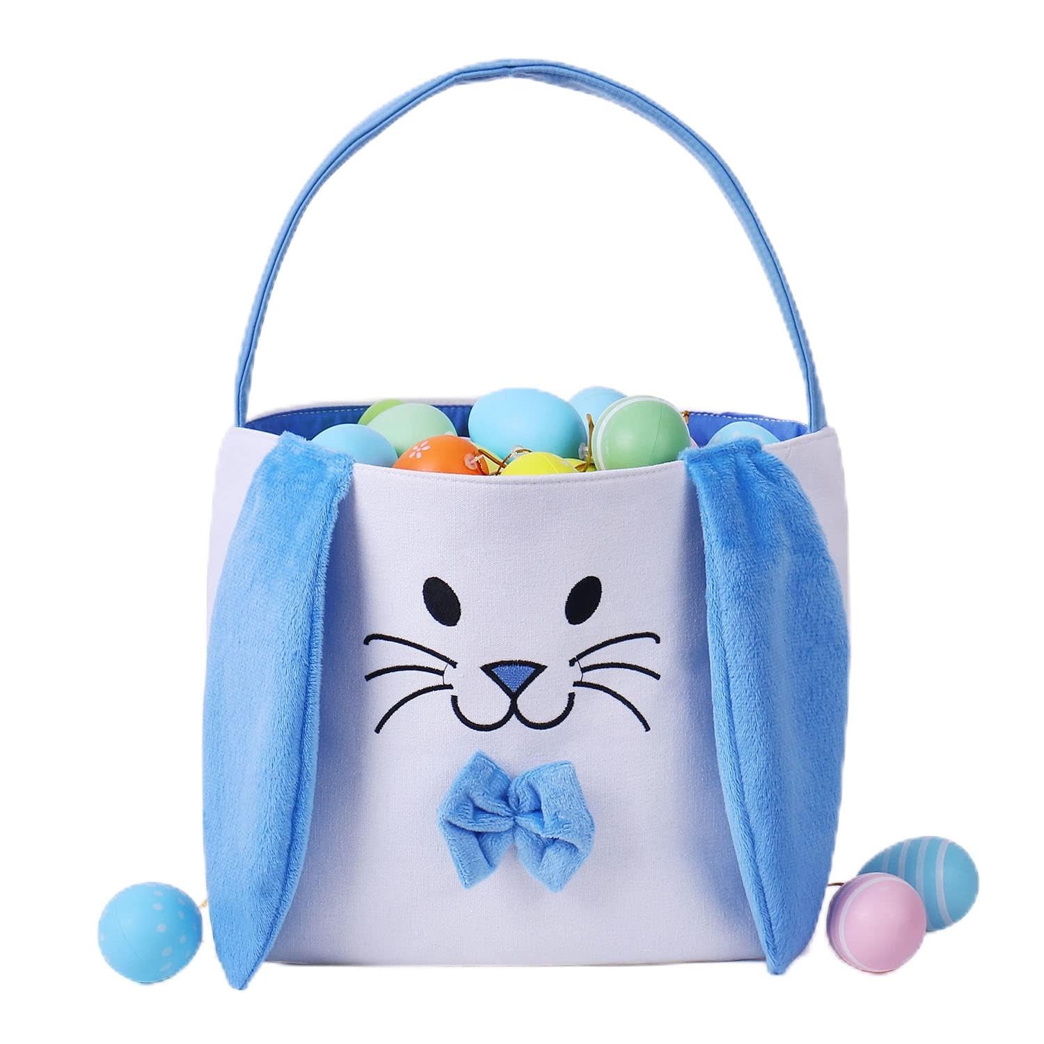 Fanunny Easter Bunny Baskets For Kids Empty Egg Hunt Bags, Rabbit Buckets With Handle For Carrying Candy Cute Stuffed Easter Fes