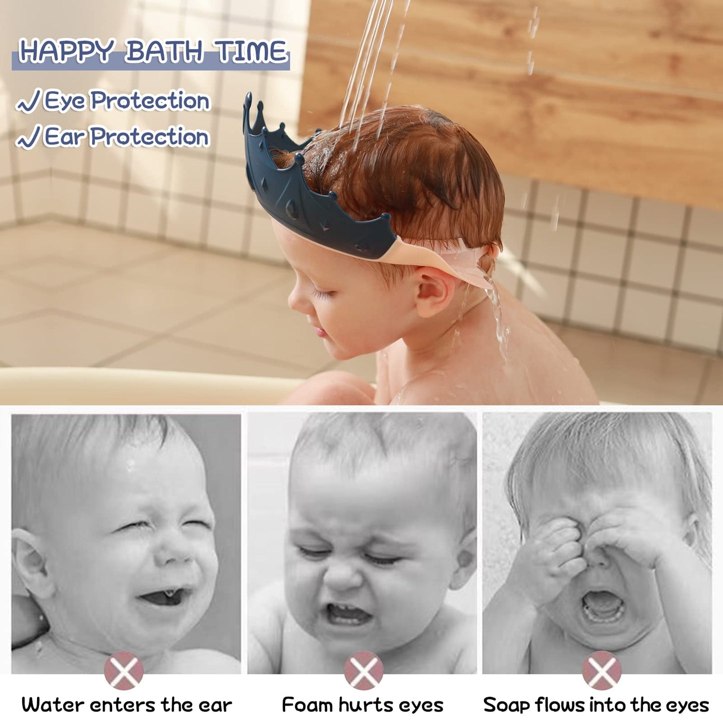 Fusacony Baby Shower Cap Shield, Shower Cap For Kids, Visor Hat For Eye And Ear Protection For 0-9 Years Old Children, Cute Crow