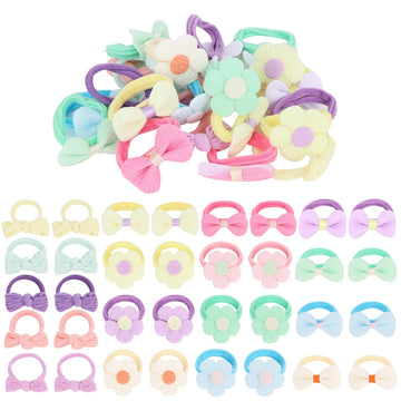 Aco-Uint Toddler Hair Ties 34 Pack Soft Hair Bands For Little Girls Elastics Baby Hair Ties No Damage Cute Candy Colorful Pony T