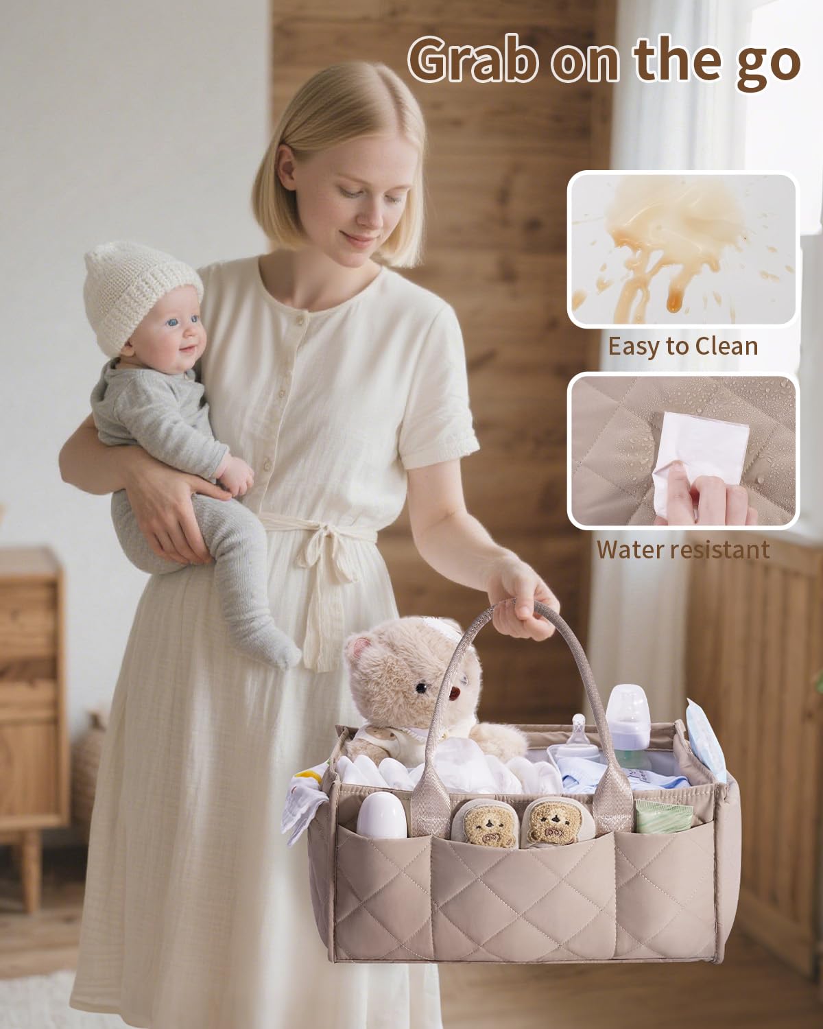 CEI-CEI Baby Diaper Caddy Organizer with Removable Dividers, Large Portable Nursery Storage Basket for Newborn Essentials, Chang